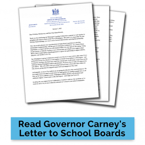Images of a letter Governor Carney sent to school boards 
