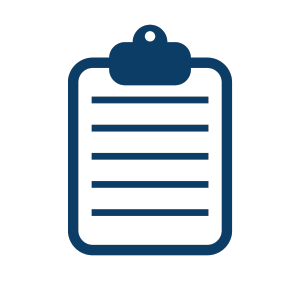 A clipboard icon with writing on it