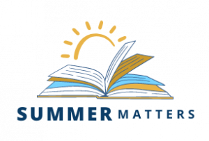 Summer Matters logo of a sun rising above an open book. 
